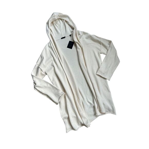 ATM Cardigan Robe Open Front Hooded Sweater Women's Chalk Cream Size XS